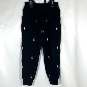 Polo Ralph Lauren Girls Embroidered Pony Fleece Jogger Pants Black Gold Size S/7